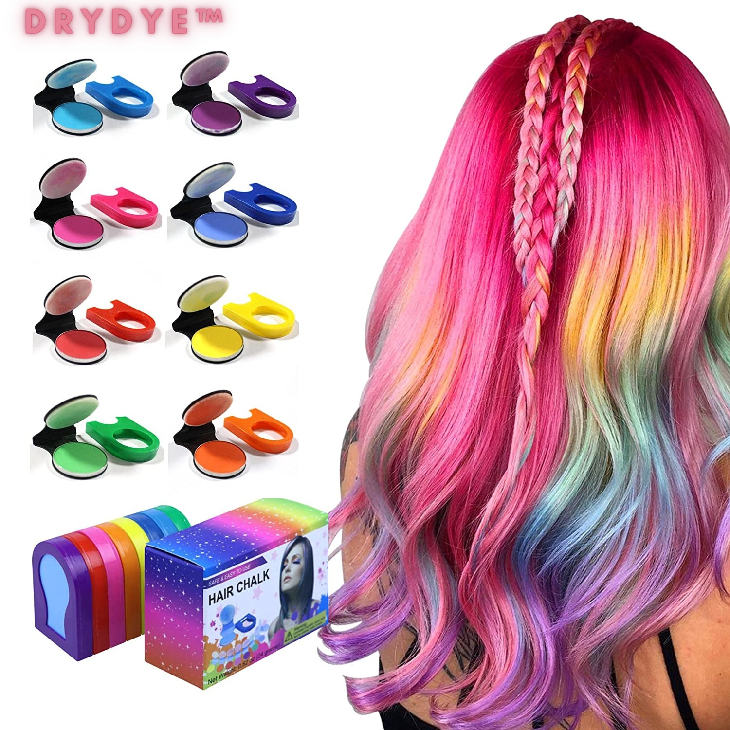 DryDye™- Meerkleurig haarkrijt (set van 8 stuks)
